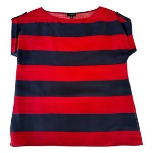 NWOT Talbots Petite Red and Blue Nautical Stripe Short Sleeve Blouse Wom…